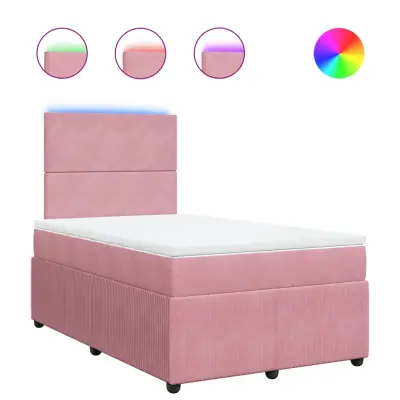 vidaXL Box spring postelja z vzmetnico roza 120x190 cm žamet