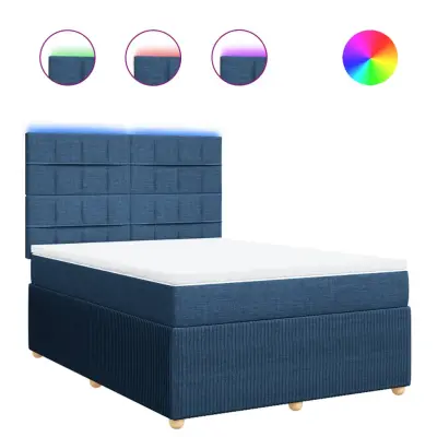 vidaXL Box spring postelja z vzmetnico modra 140x190 cm blago