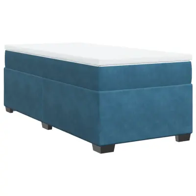 vidaXL Box spring postelja z vzmetnico temno modra 90x200 cm žamet