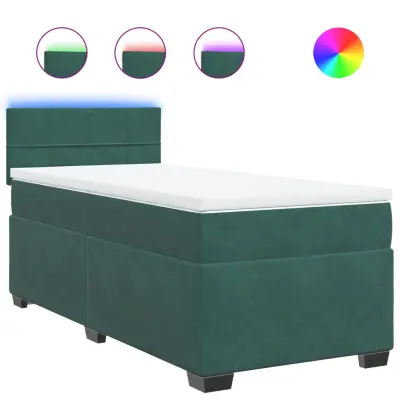 vidaXL Box spring postelja z vzmetnico temno zelena 90x200 cm žamet