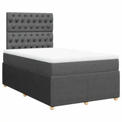 vidaXL Box spring postelja z vzmetnico temno siva 120x200 cm blago