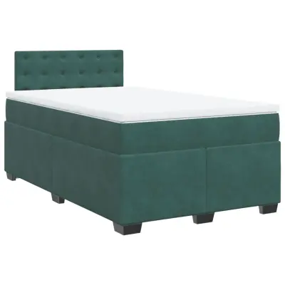 vidaXL Box spring postelja z vzmetnico temno zelen 120x190 cm žamet