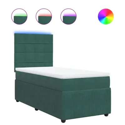 vidaXL Box spring postelja z vzmetnico temno zelena 90x200 cm žamet