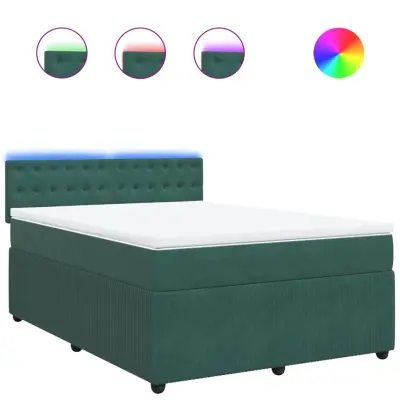vidaXL Box spring postelja z vzmetnico temno zelena 160x200 cm žamet