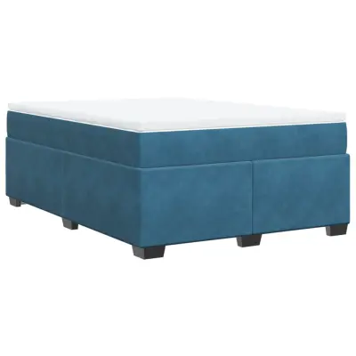 vidaXL Box spring postelja z vzmetnico temno modra 140x190cm žamet