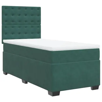 vidaXL Box spring postelja z vzmetnico temno zelena 100x200 cm žamet