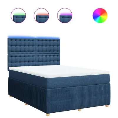 vidaXL Box spring postelja z vzmetnico modra 140x190 cm blago