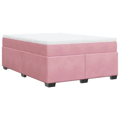 vidaXL Box spring postelja z vzmetnico roza 160x200 cm žamet