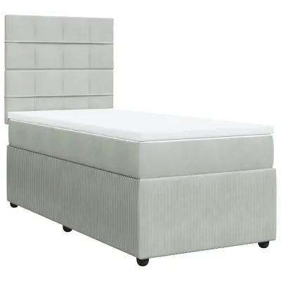 vidaXL Box spring postelja z vzmetnico svetlo siva 90x200 cm žamet