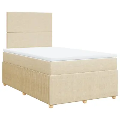 vidaXL Box spring postelja z vzmetnico krem 120x200 cm blago
