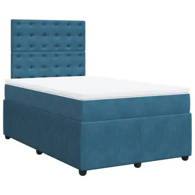 vidaXL Box spring postelja z vzmetnico temno moder 120x190 cm žamet