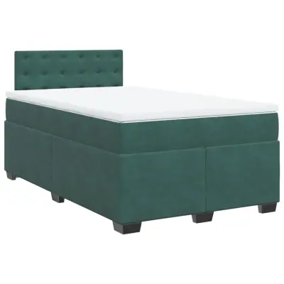 vidaXL Box spring postelja z vzmetnico temno zelena 120x200 cm žamet