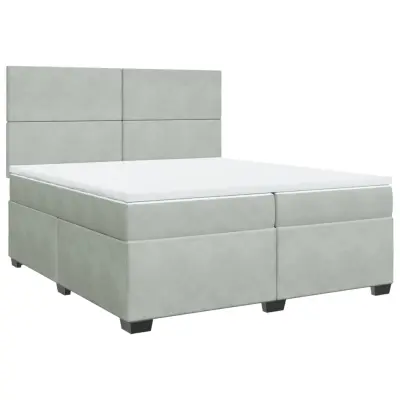 vidaXL Box spring postelja z vzmetnico svetlo siva 200x200 cm žamet