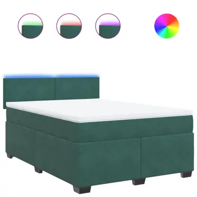 vidaXL Box spring postelja z vzmetnico temno zelen 140x190 cm žamet