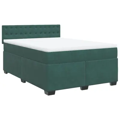 vidaXL Box spring postelja z vzmetnico temno zelen 140x190 cm žamet