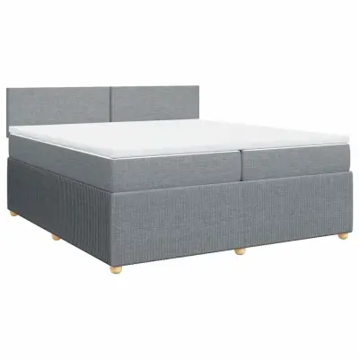 vidaXL Box spring postelja z vzmetnico svetlo siva 200x200 cm blago