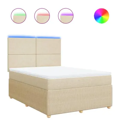 vidaXL Box spring postelja z vzmetnico krem 140x190 cm blago