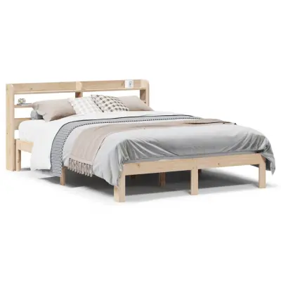 vidaXL Posteljni okvir z vzglavjem 150x200 cm trdna borovina