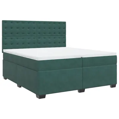 vidaXL Box spring postelja z vzmetnico temno zelena 200x200 cm žamet