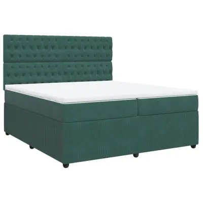 vidaXL Box spring postelja z vzmetnico temno zelena 200x200 cm žamet