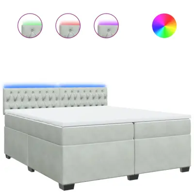 vidaXL Box spring postelja z vzmetnico svetlo siva 200x200 cm žamet