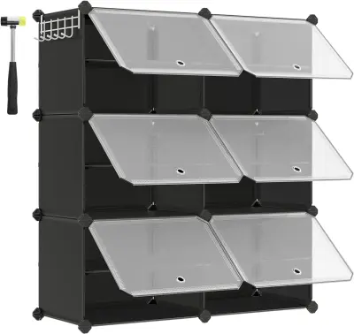 Prepleteno stojalo za čevlje, plastična omara za shranjevanje čevljev, modularni organizator za shranjevanje s 6 režami, 30 x 40 x 30 cm za vsak prost