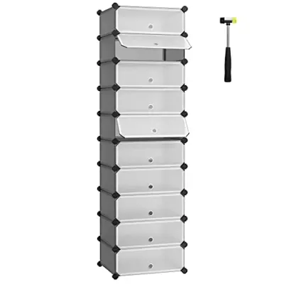 Prepleteno stojalo za čevlje, pravokotni organizator za shranjevanje, modularna polica za samostojno shranjevanje z 10 režami, 40 x 30 x 17 cm za vsak