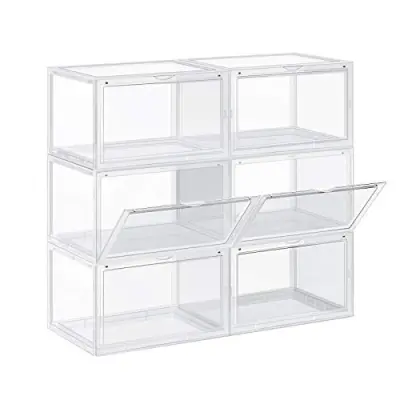 Škatle za čevlje, 6 kosov organizatorjev za čevlje s prozornimi vrati, plastična škatla za čevlje, velikost UK 11, 36 x 28 x 22 cm, prozorna LSP06CW.
