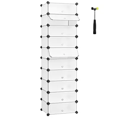 Stojalo za čevlje z zaklepanjem, pravokotni organizator za shranjevanje, modularna polica DIY z 10 režami, 40 x 30 x 17 cm za vsak sedež, plastična om
