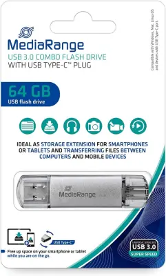 Usb kluč 64gb mediarange 3.0 + usb c mr937