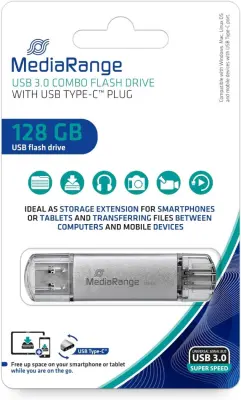 Usb kluč 128gb mediarange 3.0 + usb c mr938