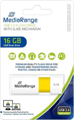 Usb ključ 16gb mediarange 2.0 rumen mr972