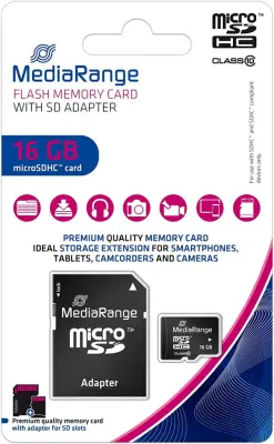 Spominska kartica mediarange 16gb microsdhc z adapterjem mr958