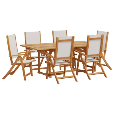 vidaXL Vrtna jedilna garnitura 7-delna trden akacijev les in tekstilen