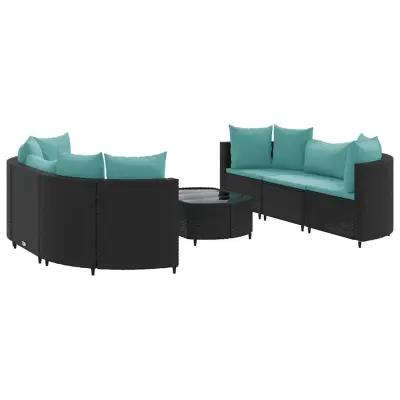 vidaXL Vrtna sedežna garnitura 7-delna z blazinami črn poli ratan