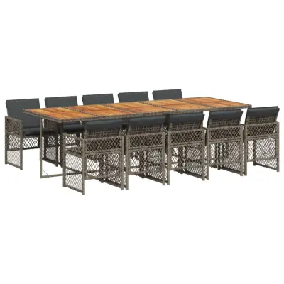 vidaXL Vrtna jedilna garnitura 11-delna z blazinami siv poli ratan