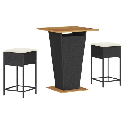 vidaXL Vrtna barska garnitura 3-delna z blazinami črn poli ratan