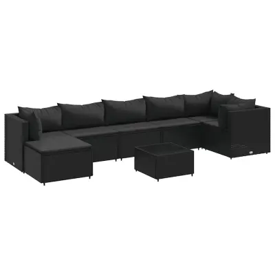 vidaXL Vrtna sedežna garnitura 8-delna z blazinami črn poli ratan