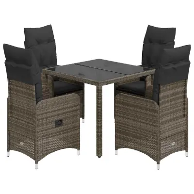 vidaXL Vrtna bistro garnitura 5-delna z blazinami siv poli ratan