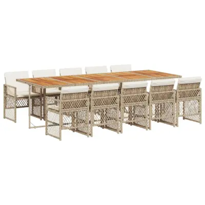 vidaXL Vrtna jedilna garnitura 11-delna z blazinami bež poli ratan