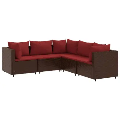 vidaXL Vrtna sedežna garnitura 5-delna z blazinami rjav poli ratan