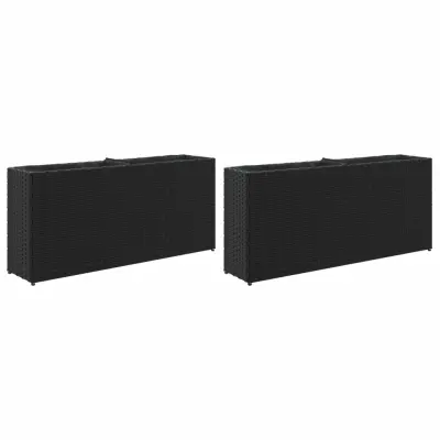 vidaXL Vrtna korita z 2 loncema 2 kosa črna 90x20x40 cm poli ratan