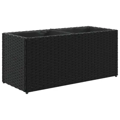 vidaXL Vrtno cvetlično korito z 2 loncema črna 72x30x32 cm poli ratan