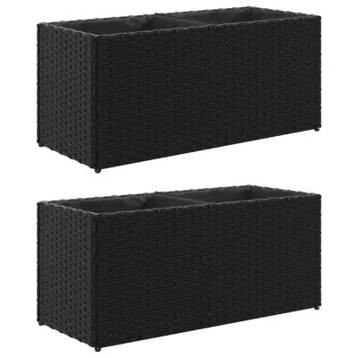 vidaXL Vrtna korita z 2 loncema 2 kosa črna 72x30x32 cm poli ratan