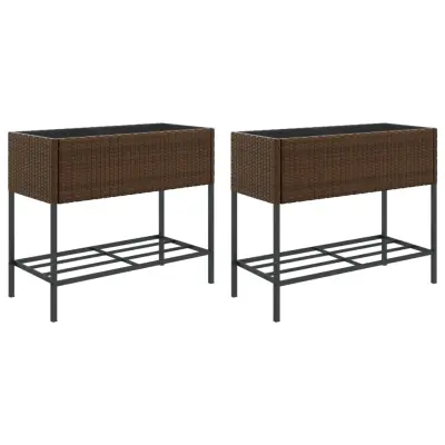 vidaXL Vrtna korita s polico 2 kosa rjava 90x40x75 cm poli ratan
