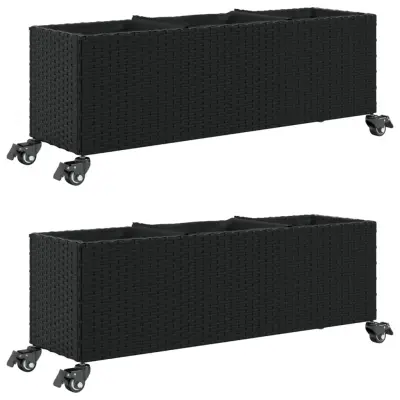 vidaXL Vrtna korita s kolesi 2 kosa črna 107x32x38 cm poli ratan