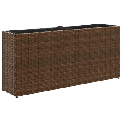 vidaXL Vrtno korito z 2 loncema rjava 90x20x40 cm poli ratan