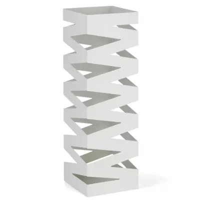 Posoda za dežnik Zig Zag 15,5x15,5xh49cm / kvadratna / bela / kovina