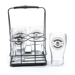 Set kozarec za pivo 570ml in stojalo Pub Beer / 4 kos / steklo, kovina