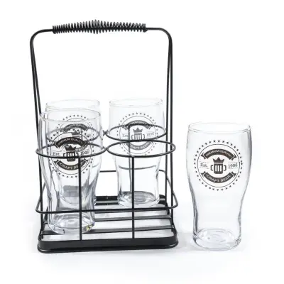 Set kozarec za pivo 570ml in stojalo Pub Beer / 4 kos / steklo, kovina